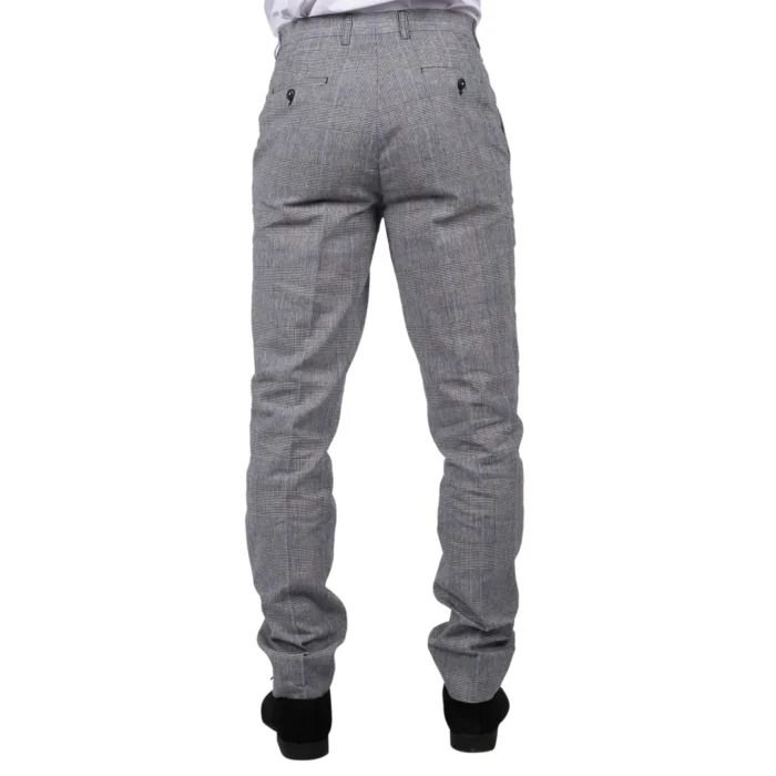 Mens Summer Trousers Grey Check Blue Black Tailored Fit Classic Wedding Formal - Image 3