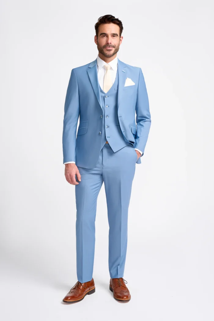 Men's Suit Sky Blue 3 Piece Tailored Fit Formal Wedding Dress - Image 2