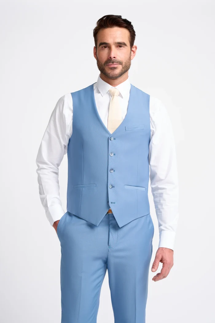 Men's Suit Sky Blue 3 Piece Tailored Fit Formal Wedding Dress - Image 3