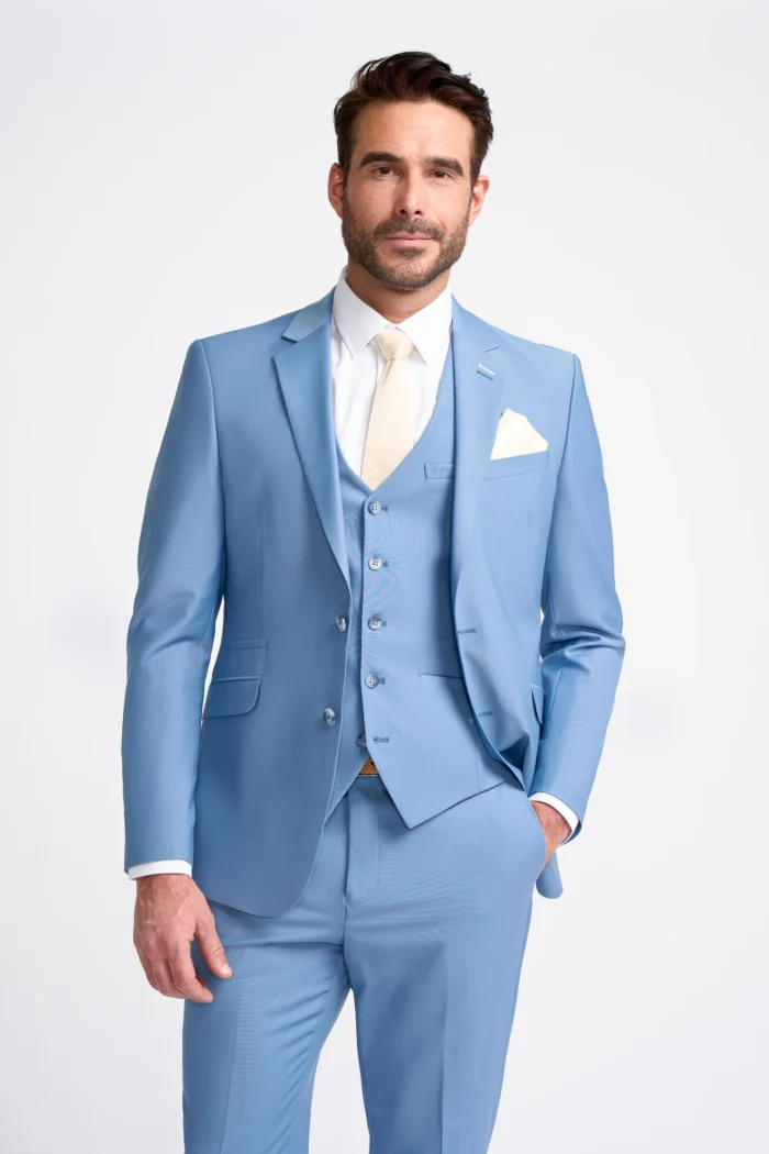 Men's Suit Sky Blue 3 Piece Tailored Fit Formal Wedding Dress - Image 1