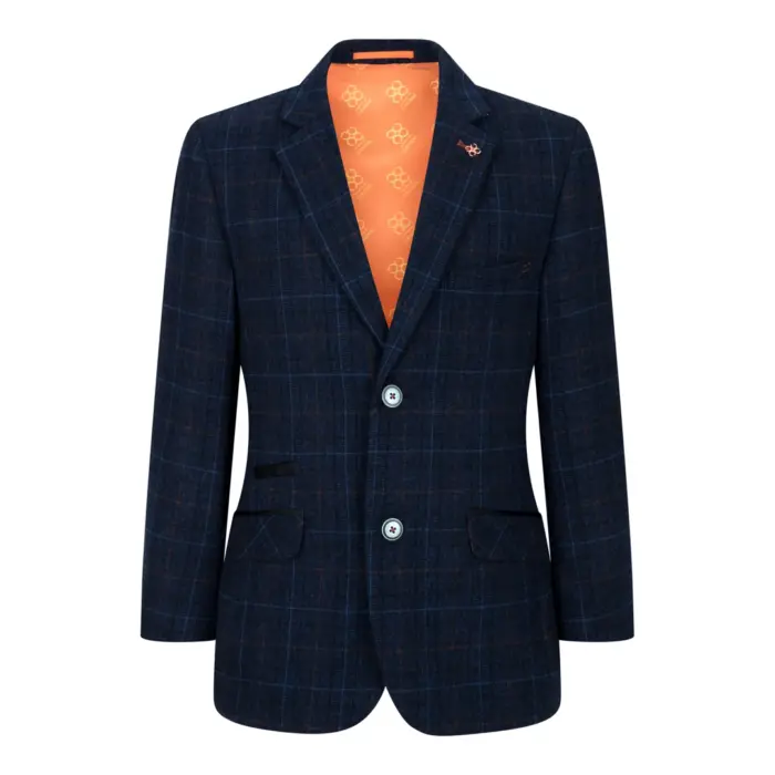Boys Blue 3 Piece Suit Navy Check Wedding Prom Formal Vintage Tailored Fit - Image 9