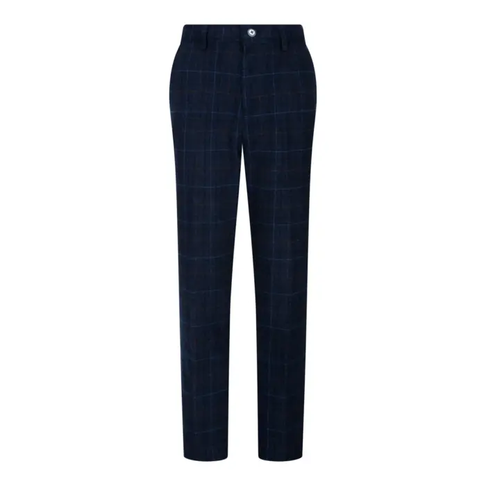 Boys Blue 3 Piece Suit Navy Check Wedding Prom Formal Vintage Tailored Fit - Image 4