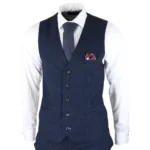 Mens Herringbone Tweed Navy Blue Check 3 Piece Vintage Suit Tan - Image 5