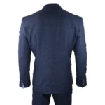 Mens Herringbone Tweed Navy Blue Check 3 Piece Vintage Suit Tan - Image 6