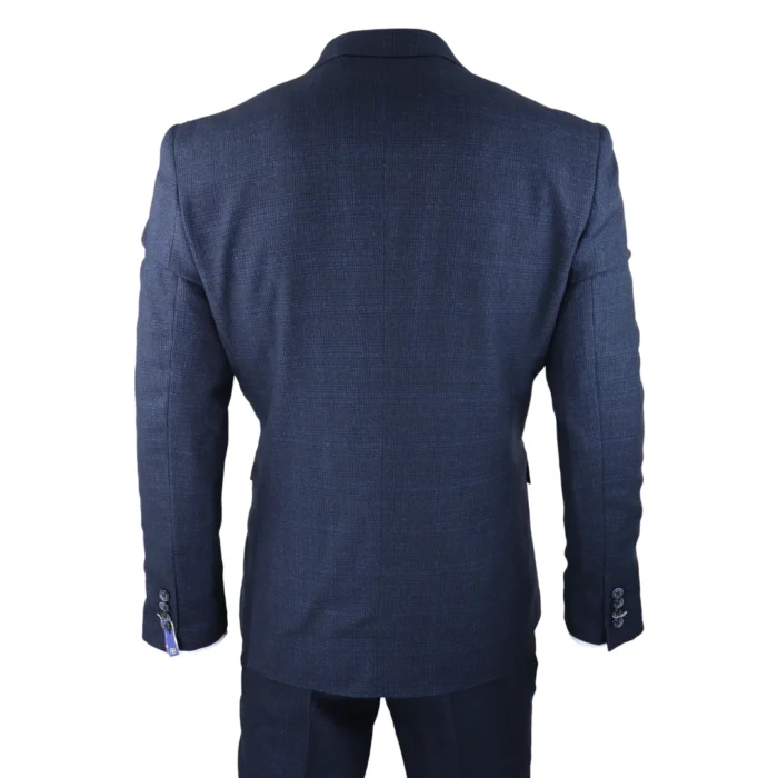 Mens Herringbone Tweed Navy Blue Check 3 Piece Vintage Suit Tan - Image 6