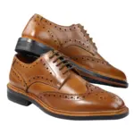Mens Oxford Brogue Shoes Laced Leather Goodyear Welted Tan Brown Burgundy - Image 4