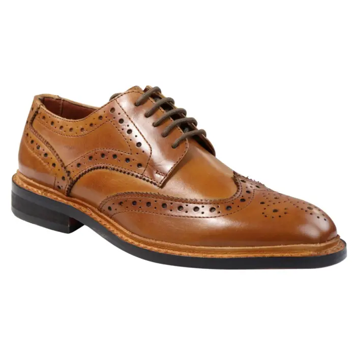 Mens Oxford Brogue Shoes Laced Leather Goodyear Welted Tan Brown Burgundy - Image 3