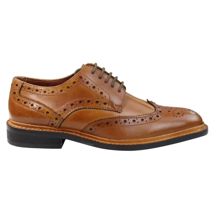Mens Oxford Brogue Shoes Laced Leather Goodyear Welted Tan Brown Burgundy - Image 1