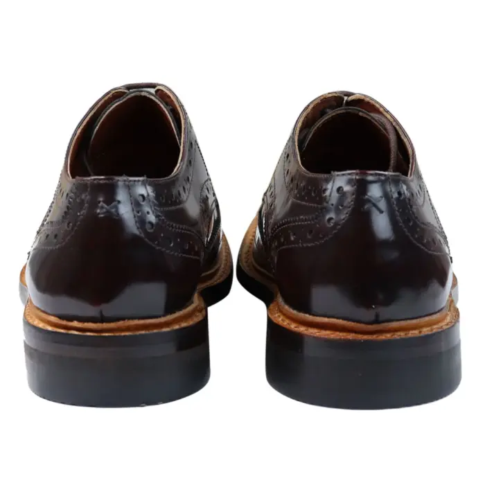 Mens Oxford Brogue Shoes Laced Leather Goodyear Welted Tan Brown Burgundy - Image 10