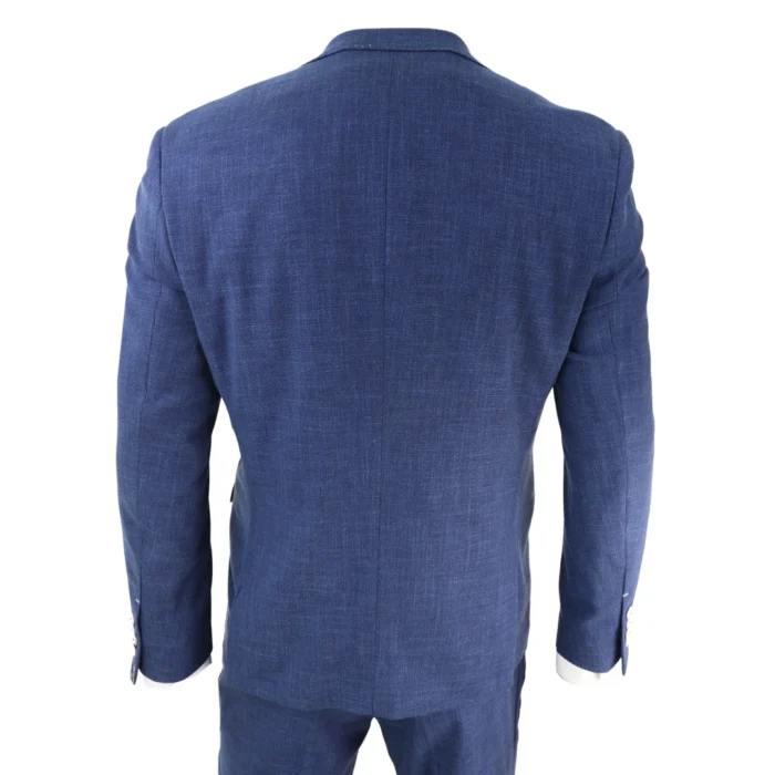 Mens 3 Piece Suit Blue Summer Linen Tailored Fit Wedding Prom Classic - Image 6