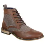 Mens Leather Tweed Herringbone Ankle Boots Shoes Blinders Sherlock Vintage Classic - Image 2