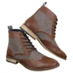 Mens Leather Tweed Herringbone Ankle Boots Shoes Blinders Sherlock Vintage Classic - Image 3