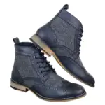Mens Leather Tweed Herringbone Ankle Boots Shoes Blinders Sherlock Vintage Classic - Image 8