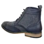 Mens Leather Tweed Herringbone Ankle Boots Shoes Blinders Sherlock Vintage Classic - Image 9