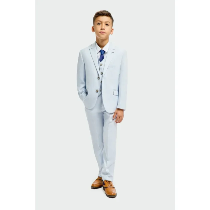 Boys Suit 3 Piece Sky Blue Tailored Fit Wedding Formal Outfit - Image 2