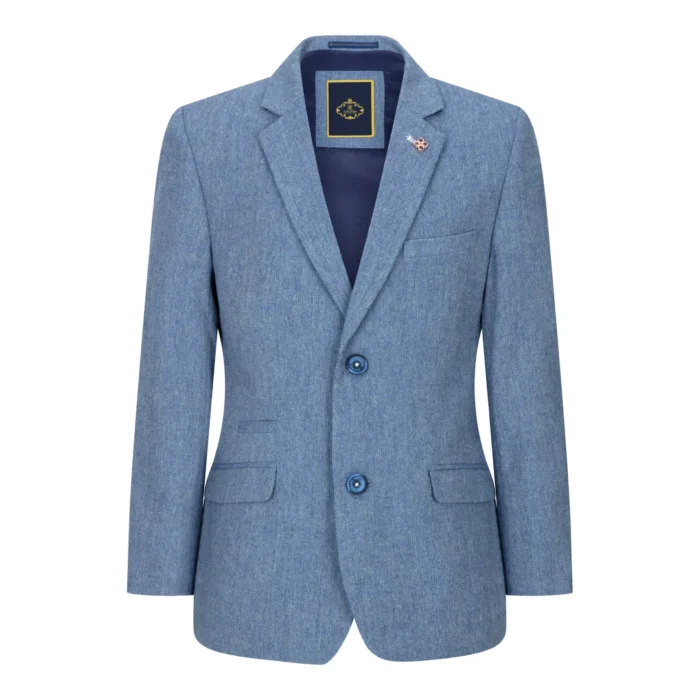 Boys 3 Piece Wool Suit Light Blue Tweed Vintage 1920s Classic 4 Pocket Waistcoat - Image 3
