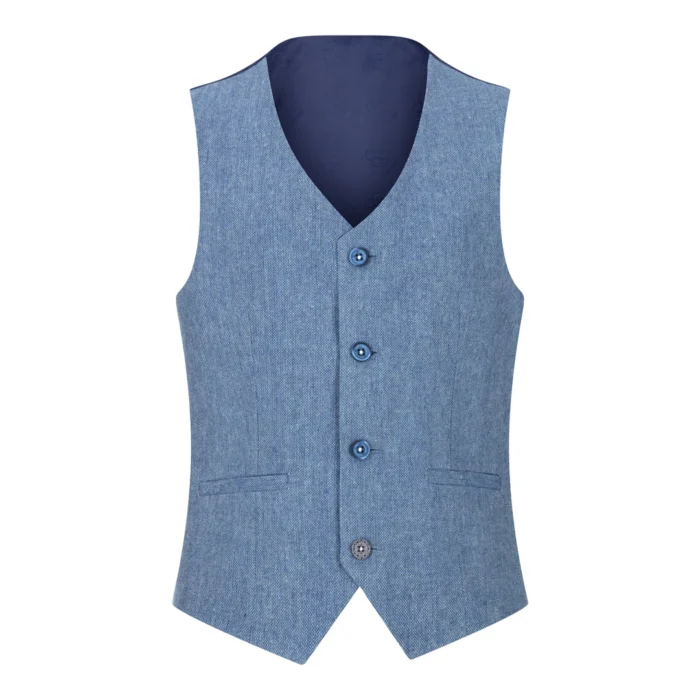 Boys 3 Piece Wool Suit Light Blue Tweed Vintage 1920s Classic 4 Pocket Waistcoat - Image 6