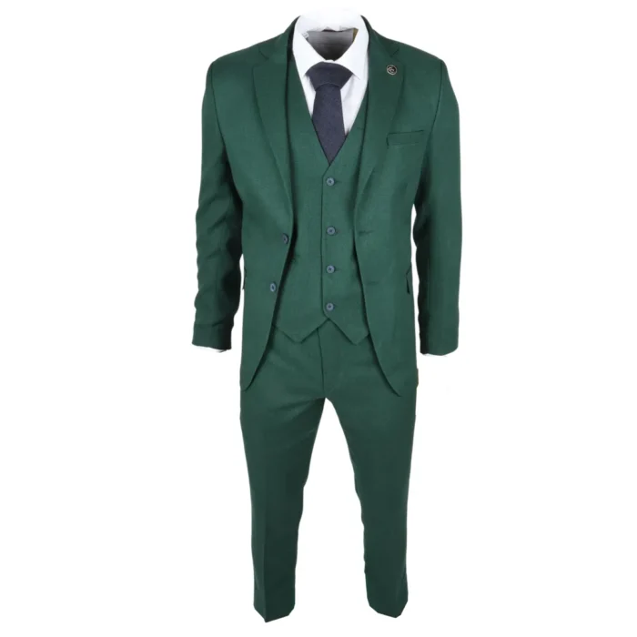Men's Suit 3 Piece Green Classic Birdseye Wedding Formal Dress - Image 2