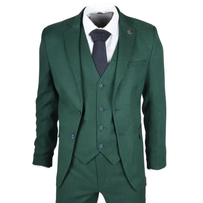 Men's Suit 3 Piece Green Classic Birdseye Wedding Formal Dress - Image 1