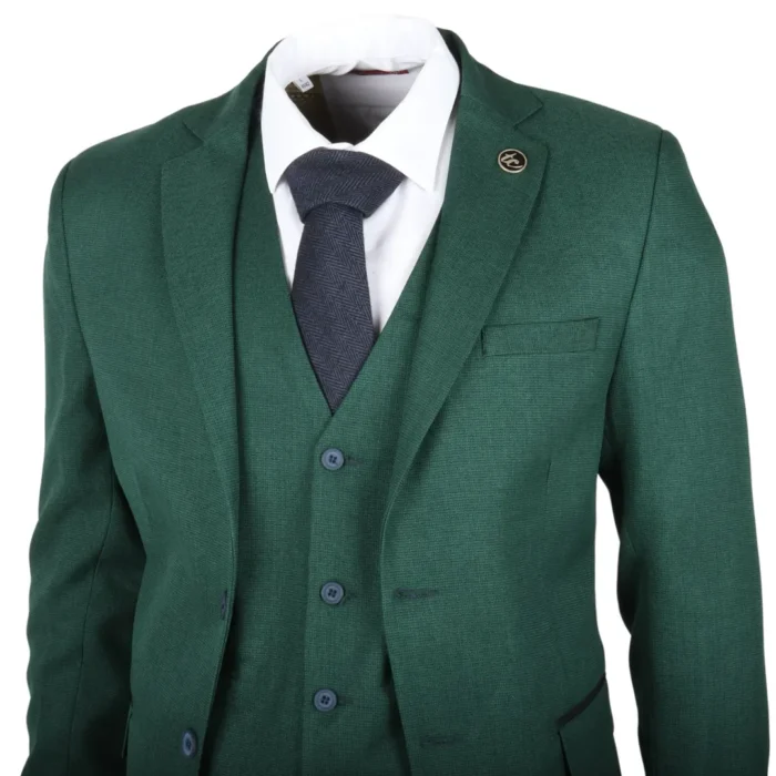 Men's Suit 3 Piece Green Classic Birdseye Wedding Formal Dress - Image 3