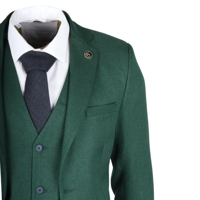 Men's Suit 3 Piece Green Classic Birdseye Wedding Formal Dress - Image 4