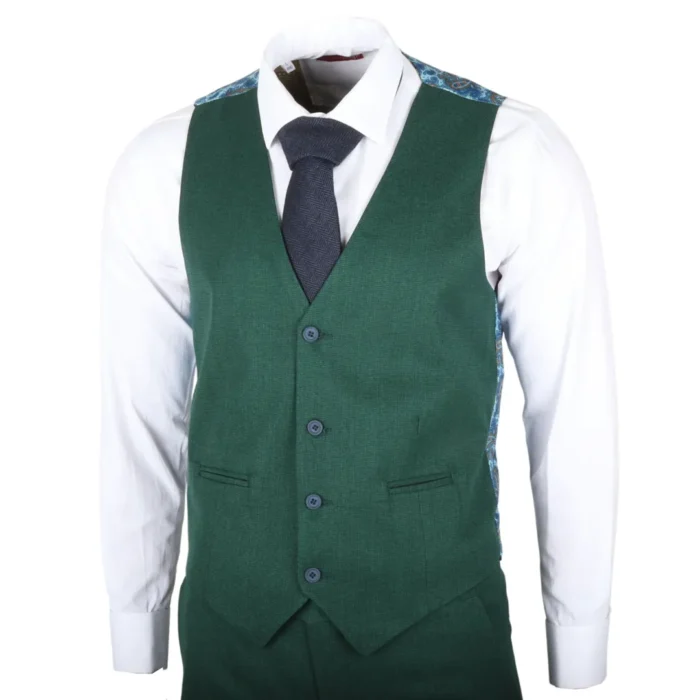 Men's Suit 3 Piece Green Classic Birdseye Wedding Formal Dress - Image 5