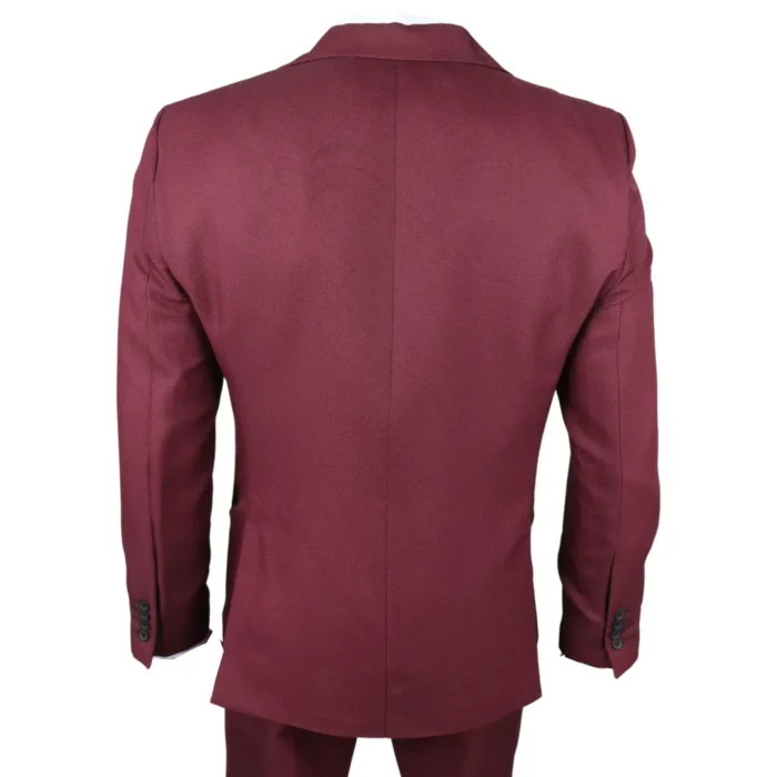 Men's Suit 3 Piece Burgundy Classic Birdseye Wedding Formal Dress - Image 6