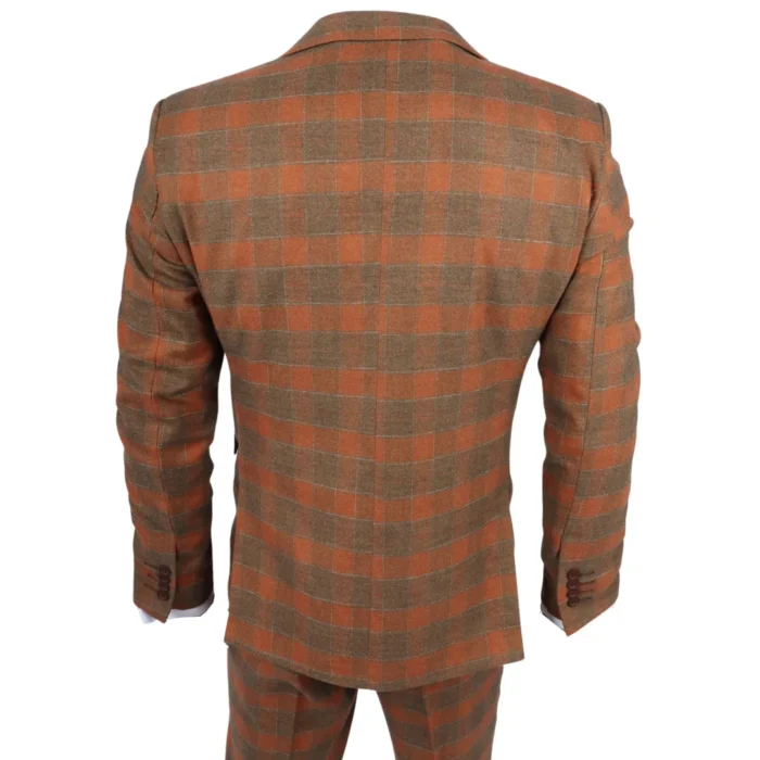 Men's Suit 3 Piece Brown Checkered Tailored Fit Classic Formal Dress - Image 6