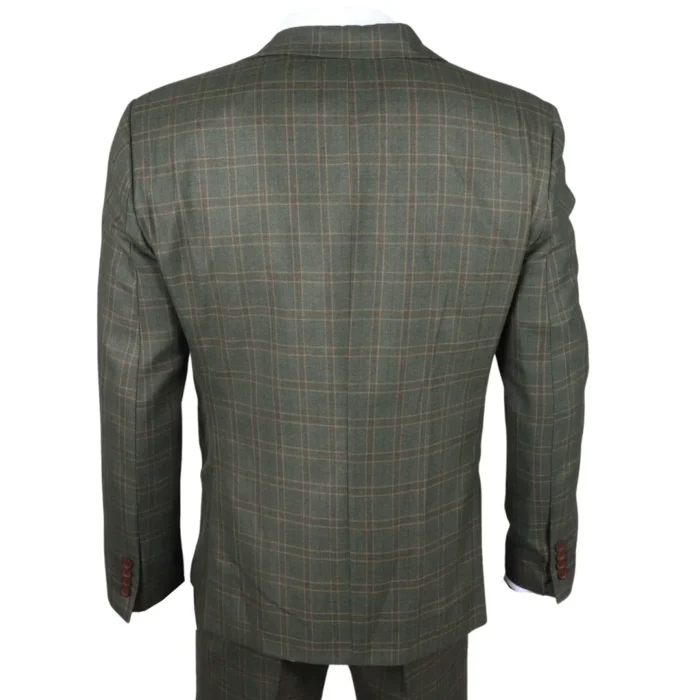 Men's Suit 3 Piece Green Checkered Tailored Fit Classic Formal Dress - Image 6