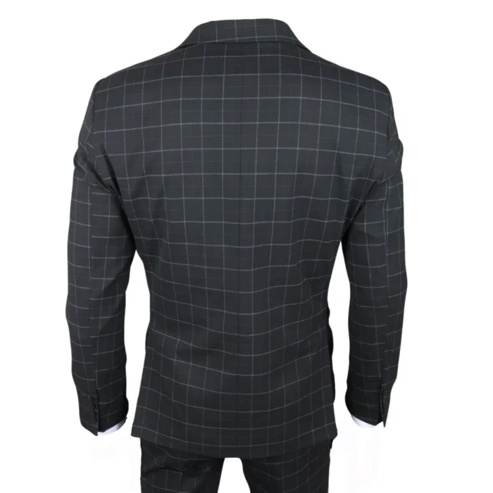 Men's Suit Black Checked Tailored Fit 3 Piece Formal Dress - Image 6