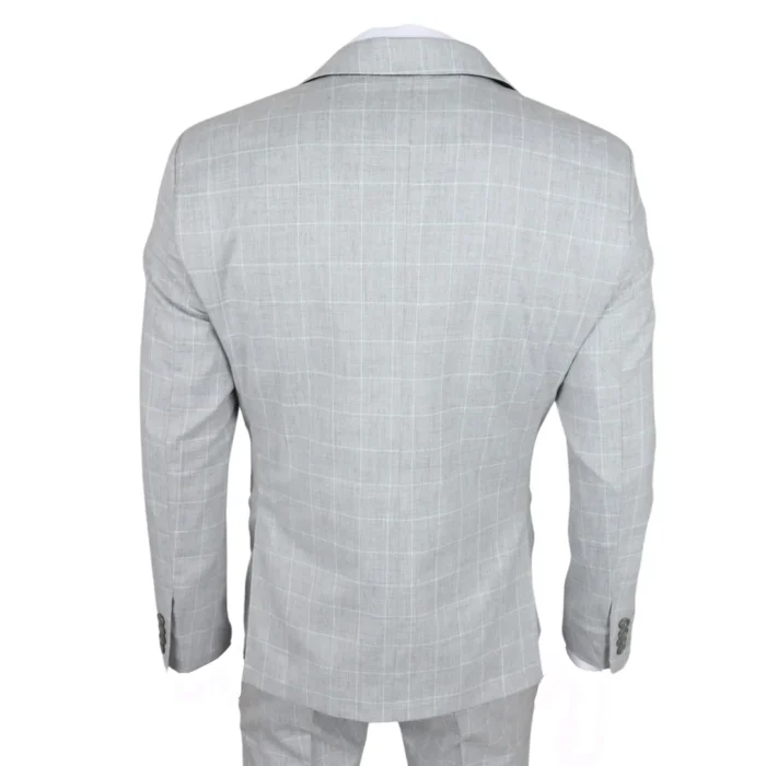 Men's Suit Grey Checked Tailored Fit 3 Piece Formal Dress - Image 6