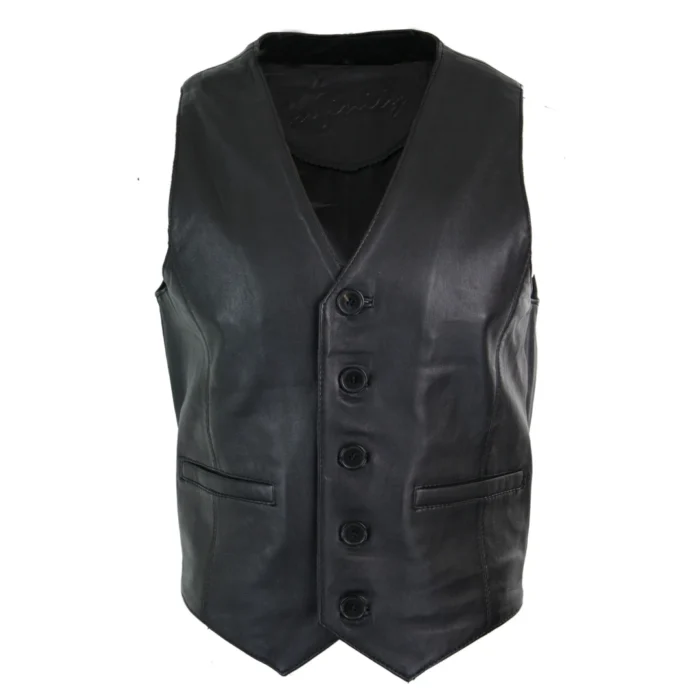 Mens Real Leather Gilet Waistcoat Classic Vintage Retro Black Camel - Image 1