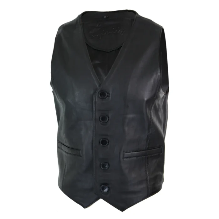 Mens Real Leather Gilet Waistcoat Classic Vintage Retro Black Camel - Image 2