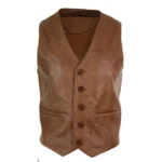 Mens Real Leather Gilet Waistcoat Classic Vintage Retro Black Camel - Image 5