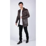 Mens Real Leather Safari Parka Coat Black Brown Tailored Fit Casual Jacket - Image 12