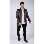 Mens Real Leather Safari Parka Coat Black Brown Tailored Fit Casual Jacket - Image 13