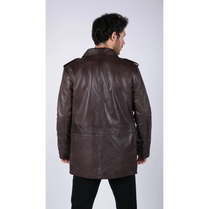 Mens Real Leather Safari Parka Coat Black Brown Tailored Fit Casual Jacket - Image 14