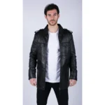 Mens Real Leather Safari Parka Coat Black Brown Tailored Fit Casual Jacket - Image 2