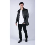 Mens Real Leather Safari Parka Coat Black Brown Tailored Fit Casual Jacket - Image 4