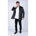 Mens Real Leather Safari Parka Coat Black Brown Tailored Fit Casual Jacket - Image 5