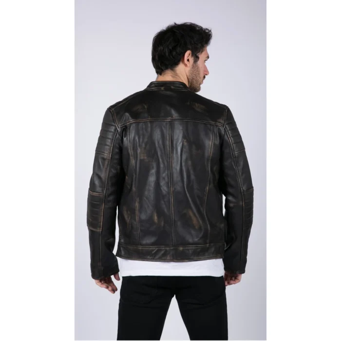 Mens Retro Real Leather Black Brown Washed Jacket Biker Style Zipped - Image 4