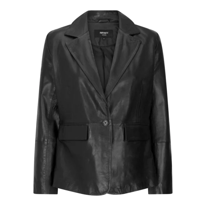 Womens Real Leather Blazer Jacket Short 1 Buton Brown Tan Black Classic Retro - Image 1