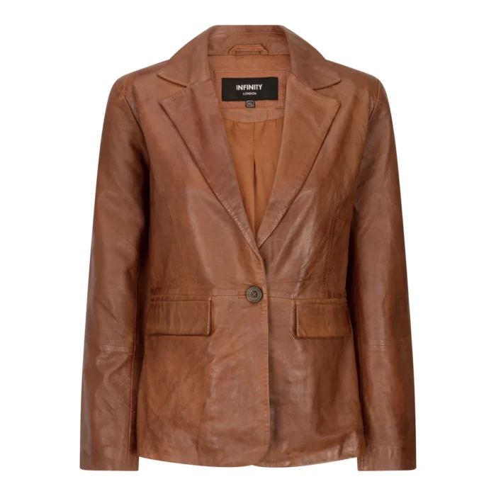 Womens Real Leather Blazer Jacket Short 1 Buton Brown Tan Black Classic Retro - Image 6