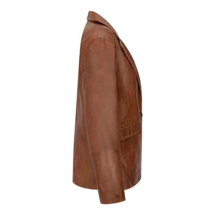 Womens Real Leather Blazer Jacket Short 1 Buton Brown Tan Black Classic Retro - Image 8