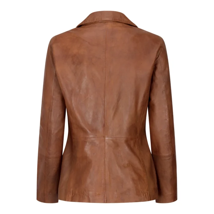 Womens Real Leather Blazer Jacket Short 1 Buton Brown Tan Black Classic Retro - Image 9