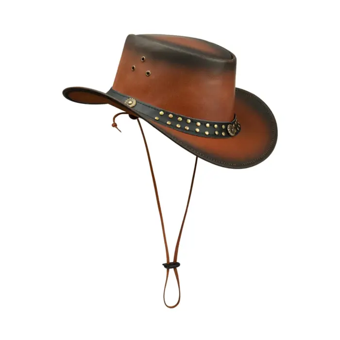 Australian Unisex Western Cowboy Outback Real Leather Aussie Bush Hat Vintage - Image 1