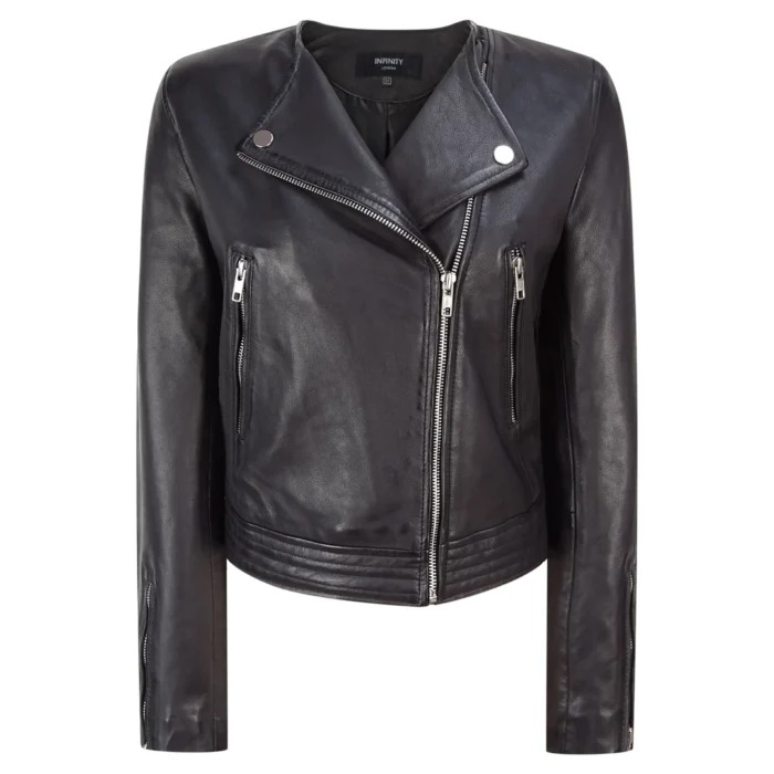 Ladies Real Leather Jacket Short Fitted Bikers Style Vintage Black Rock - Image 1
