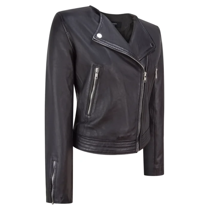 Ladies Real Leather Jacket Short Fitted Bikers Style Vintage Black Rock - Image 2