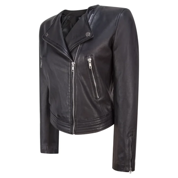 Ladies Real Leather Jacket Short Fitted Bikers Style Vintage Black Rock - Image 3