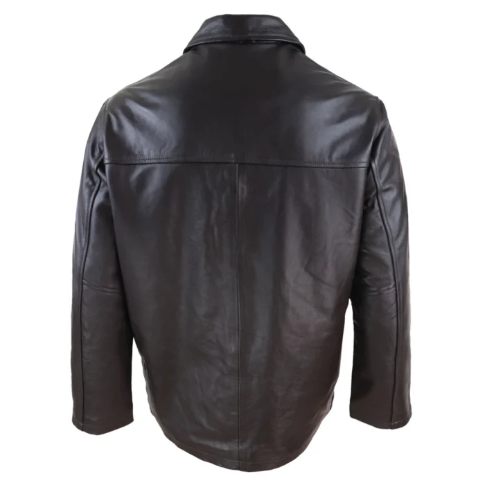 Mens Casual Real Leather Jacket Button Box Black Brown Mid Length Classic Coat - Image 10